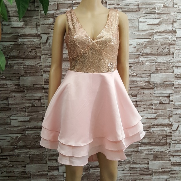 Heart Broken Pink Gold Sequin Multi Layer Skater - Picture 5 of 8